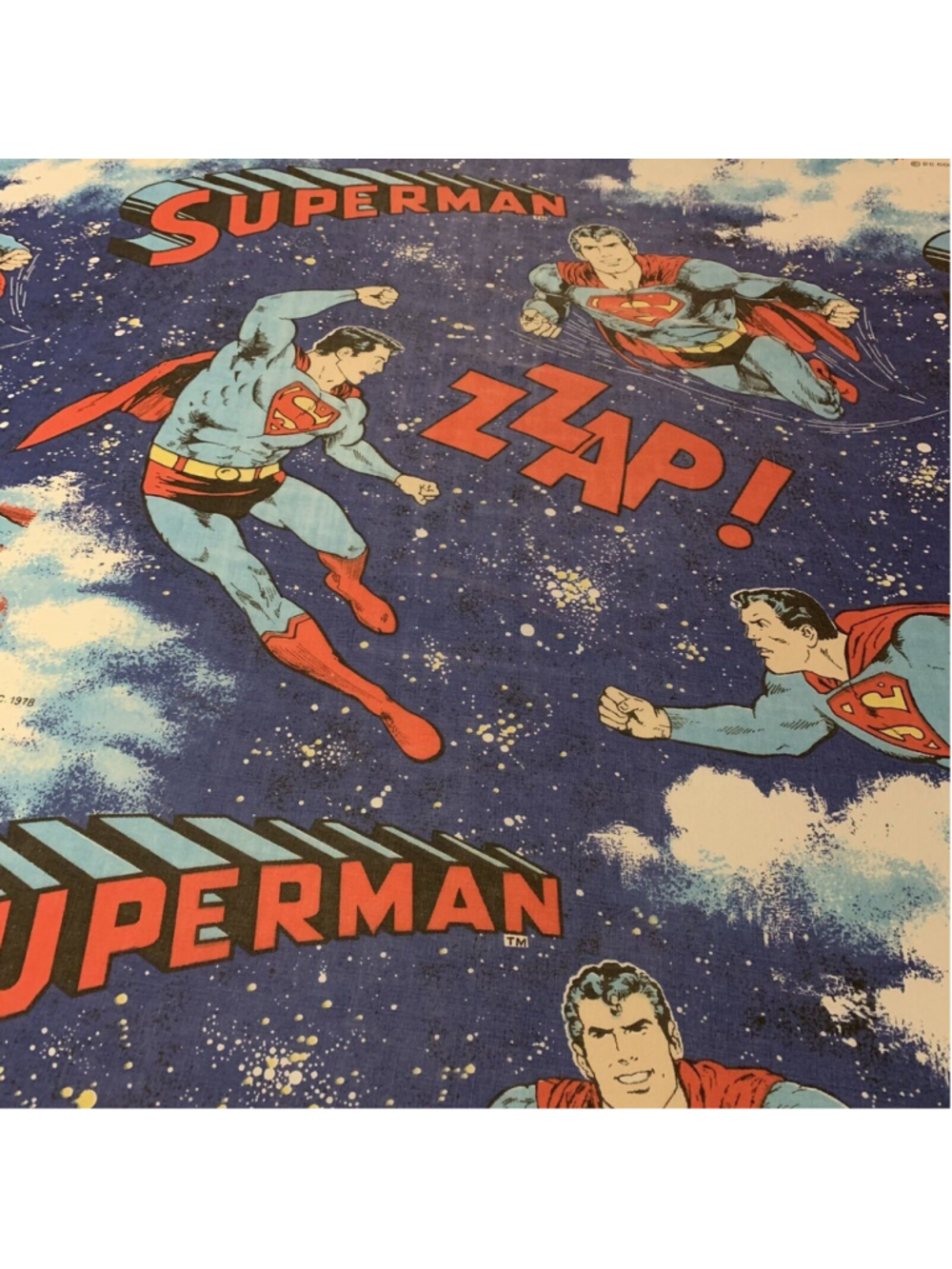 Vintage 1976 Superman Twin Size Fitted Sheet DC Comics Retro Bedding Red Blue